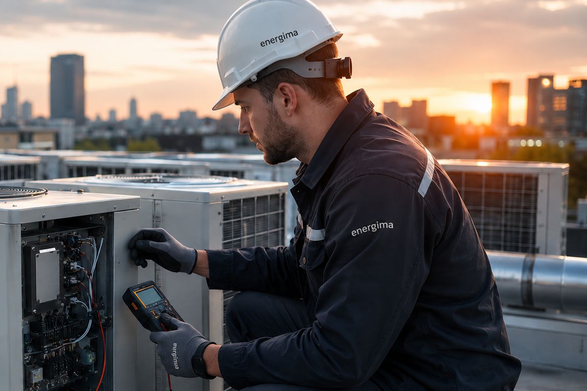 Servicetechniker bei der Wartung einer Kälte- und Klimaanlage